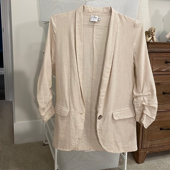 Princess Polly Linen Blazer Size 4 - Picture 2 of 6